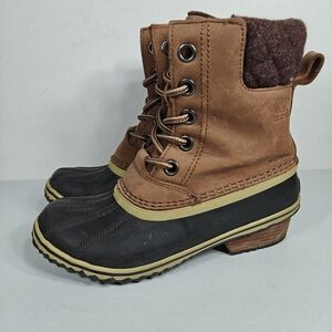 Sorel Women's Slimpack II Hand Crafted Tan Black Boots Lace Up Winter Shoes Sz 6